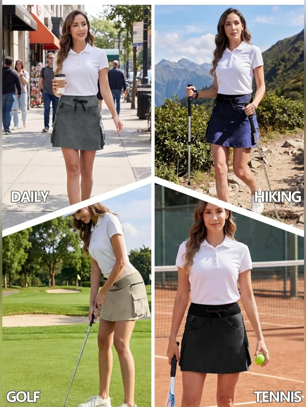 NWT High Waisted Gray Cargo Skort w/ Pockets Athletic Golf Tennis Large